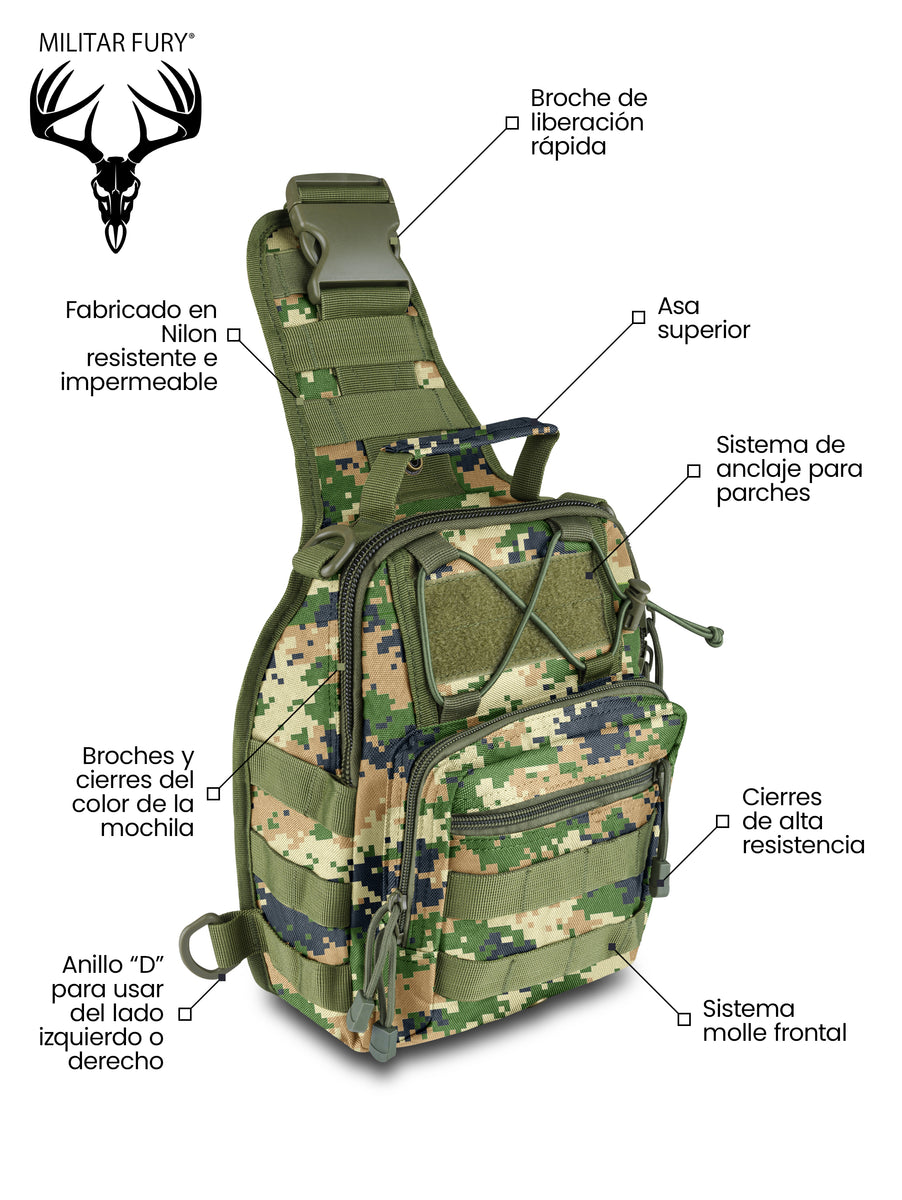 MILITAR FURY Mochila Táctica Militar Multiusos, Pechera Cruzada